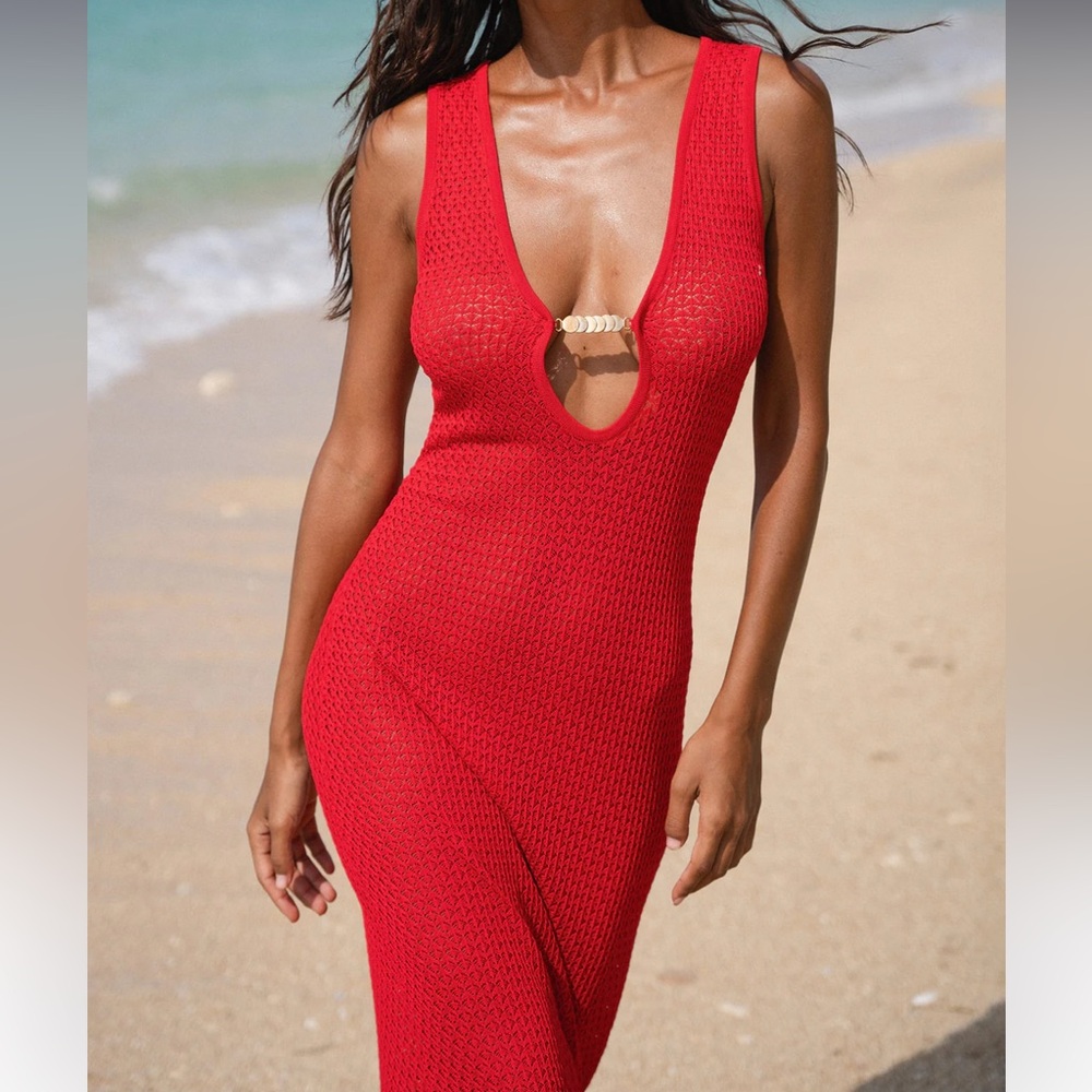 Berlook Red Knit Beach Cover-Up - Picture 3 of 9